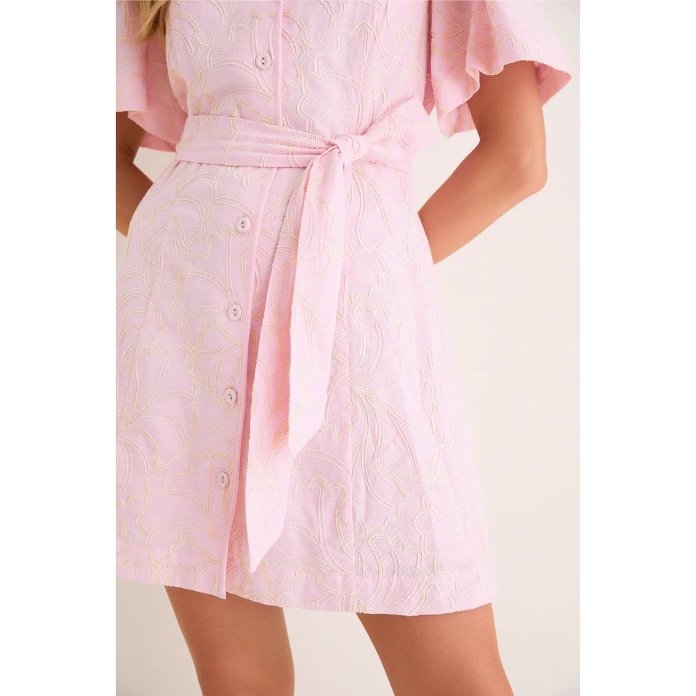 NWT Tuckernuck Hyacinth House Pink Embroidered Gingko Leaf Peppa Mini Dress L - Picture 2 of 11